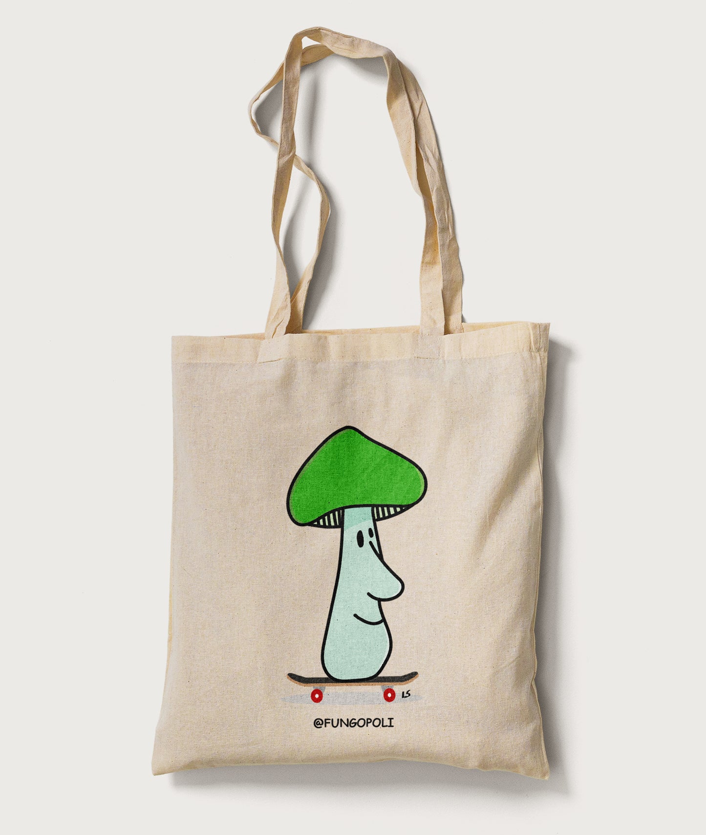 Mushroom shopper bag on skateboard